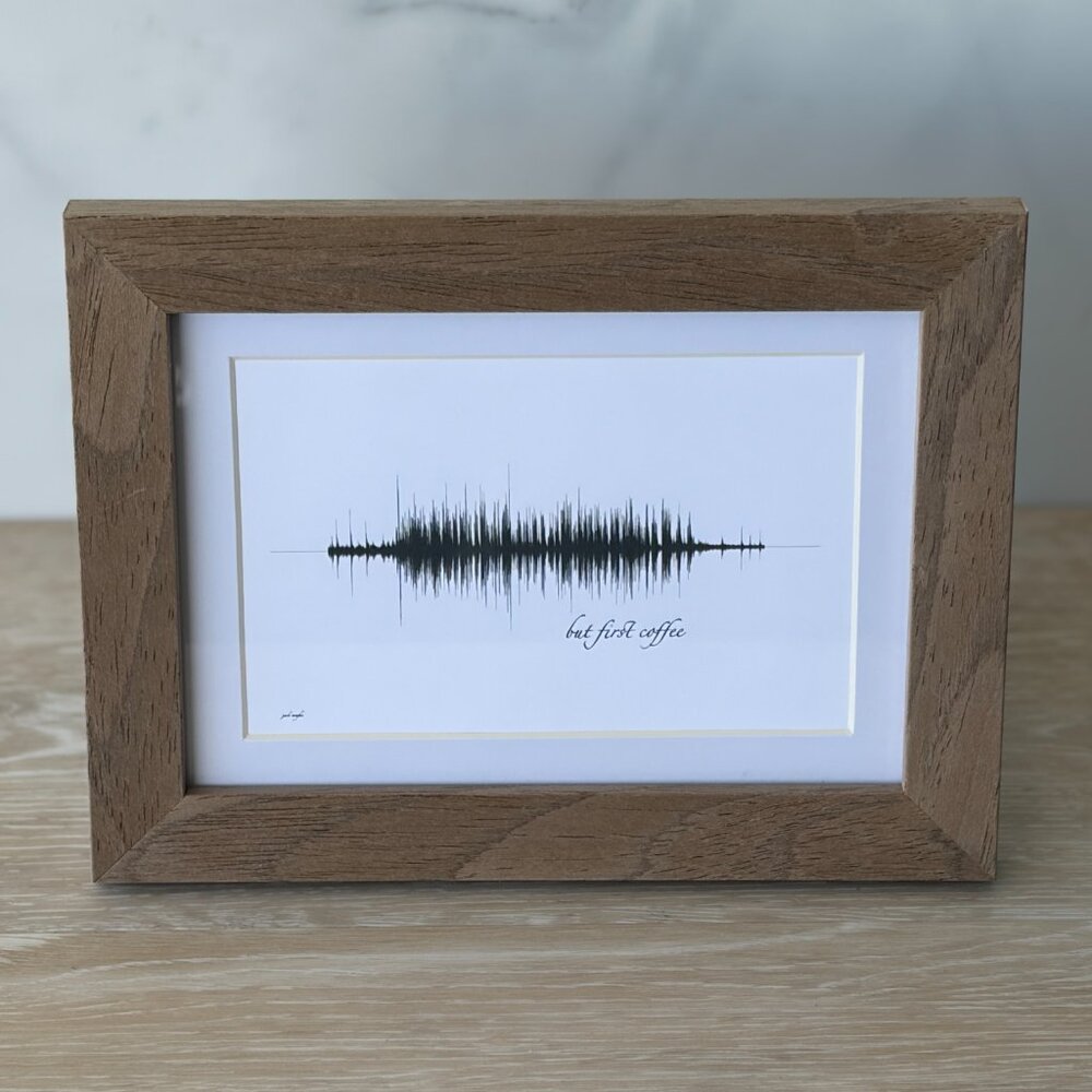NEW But First Coffee Soundwave Framed Wall Art 5x7in Black White Kitchen Rustic